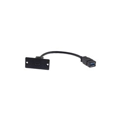 WU-CA(B) USB Wall Plate Insert, Black, Single Slot, 12cm Long, Colour: Black