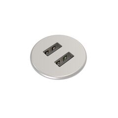 935-PM30S Built-in round USB charger, 2 ports, metal, silver