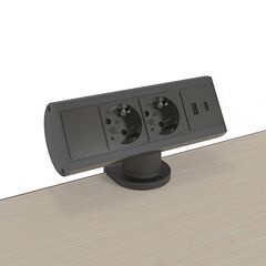 9102000109 Axessline Desk - 2 socket type F, 1 USB-C & 1 USB-A charger, black